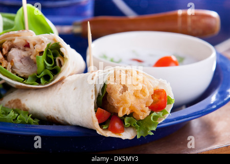 Fried Chicken Salad Sandwich Wrap Stock Photo