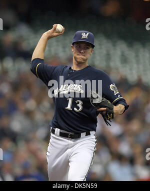 MILWAUKEE, WI - MAY 20: Zack Greinke #13 of the Milwaukee Brewers pitches  against the Colorado Rockies at Miller Park on May 20, 2011 in Milwaukee,  Wisconsin. The Brewers defeated the Rockies