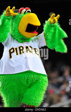 The mascot of the Pittsburgh Pirates, the Pirate Parrot, wears a Pride