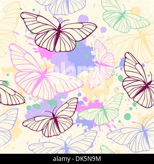 vector seamless pattern with butterflies and blots Stock Vector