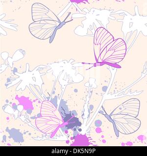 grunge floral seamless pattern with butterflies Stock Vector