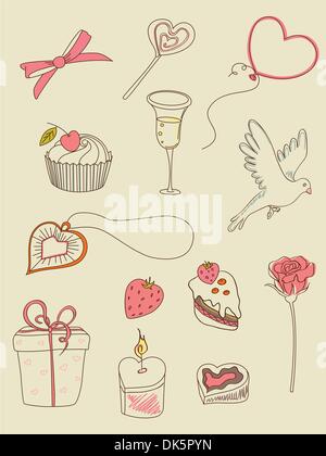 doodle hand drawn Valentine's Day  elements for design Stock Vector