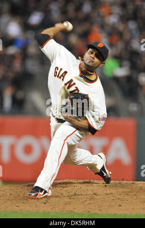 May 11, 2011 - San Francisco, California, U.S. - San Francisco Giants relief pitcher SERGIO ROMO (#54) pitches during Wednesday night's game at AT&T park.  The Giants defeated the Diamondbacks 4-3. (Credit Image: © Scott Beley/Southcreek Global/ZUMAPRESS.com) Stock Photo