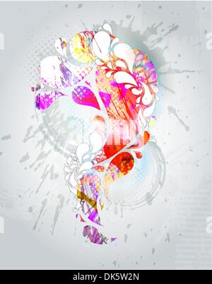 Abstract colorful background. Vector colored swirly background with splats and  floral element Stock Vector