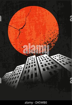 Apocalyptic retro poster. Sunset. Grunge background. Stock Vector