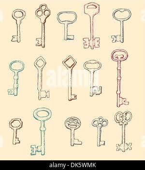 Set of drawn by hand Antique Keys Stock Vector