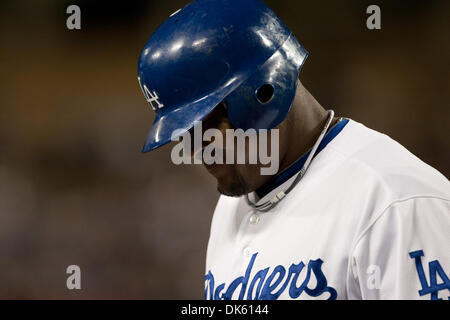 May 19, 2011 - Los Angeles, California, U.S - Los Angeles Dodgers third baseman Juan Uribe #5 hangs his head while he walks back to the dugout after striking out during the Major League Baseball game between the San Francisco Giants and the Los Angeles Dodgers at Dodger Stadium. The Giants went on to defeat the Dodgers with a final score of 3-1. (Credit Image: © Brandon Parry/South Stock Photo