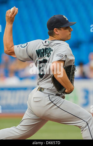 July 20, 2011 - Toronto, Ontario, Canada - Seattle Mariners Pitcher Jason Vargas (38) started the game against the Toronto Blue Jays. The Toronto Blue Jays lead the Seattle Mariners 8 - 2 after 4 innings. (Credit Image: © Keith Hamilton/Southcreek Global/ZUMAPRESS.com) Stock Photo