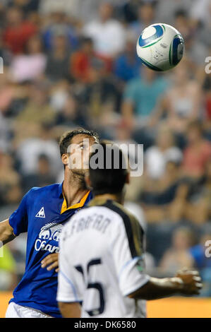 July 20, 2011 - Chester, Pennsylvania, U.S - Everton forward Apostolos Vellios (9 heads the ball. )The Philadelphia Union defeated Everton 1-0 in a MLS friendly match being played at PPL Park in Chester, Pennsylvania (Credit Image: © Mike McAtee/Southcreek Global/ZUMAPRESS.com) Stock Photo