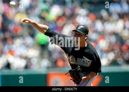 May 26, 2011 - San Francisco, California, U.S - Marlins starting pitcher Anibal Sanchez (19) delivers during the MLB game between the San Francisco Giants and the Florida Marlns at AT&T Park in San Francisco, CA.  The teams are scoreless after four innings. (Credit Image: © Matt Cohen/Southcreek Global/ZUMAPRESS.com) Stock Photo