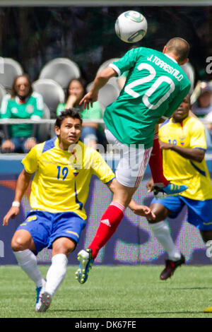 May 28, 2011 - Seattle, Washington, U.S - Mexico defender Jorge Torres Nilo (20) jumps into the air for the ball at Qwest Field in Seattle, Washington. The game ended in a 1-1 tie. (Credit Image: © Chris Hunt/Southcreek Global/ZUMApress.com) Stock Photo