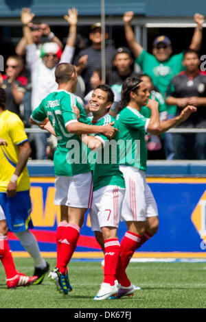 May 28, 2011 - Seattle, Washington, U.S - Mexico defender Jorge Torres Nilo (20) celebrates with teammates after a goal at Qwest Field in Seattle, Washington. The game ended in a 1-1 tie. (Credit Image: © Chris Hunt/Southcreek Global/ZUMApress.com) Stock Photo