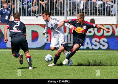 May 28, 2011 - Vancouver, British Columbia, Canada - Whitecaps #31 Russel Teibert loses the ball to Red Bulls #8 Jan Gunnar Soli New York Red Bulls tied Vancouver Whitecaps with a score of 1-1 on the Saturday game at the Empire Field in Vancouver. (Credit Image: © James Healey/Southcreek Global/ZUMAPRESS.com) Stock Photo