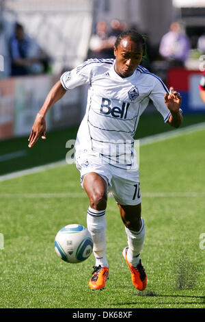May 28, 2011 - Vancouver, British Columbia, Canada - Whitecaps #16 Nizar Khalfan brings the ball to the goal after receiving a pass New York Red Bulls tied Vancouver Whitecaps with a score of 1-1 on the Saturday game at the Empire Field in Vancouver. (Credit Image: © James Healey/Southcreek Global/ZUMAPRESS.com) Stock Photo