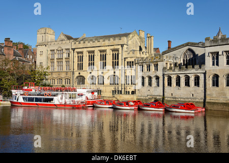 Pleasure boats on the River Ouse in front of the Guildhall , York, Yorkshire, England, United Kingdom, Europe Stock Photo