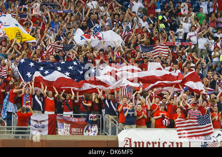 June 7, 2011 - Detroit, Michigan, U.S - Supporters display a large American flag during the playing of the United States national anthem prior to the start of the match.  The United States defeated Canada 2-0 in the second match of the Group C-play opening round doubleheader of the 2011 CONCACAF Gold Cup soccer tournament played at Ford Field in Detroit, Michigan. (Credit Image: ©  Stock Photo