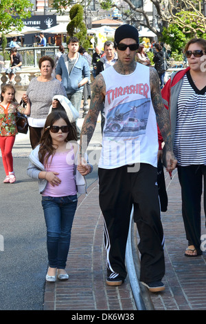 Travis Barker and his kids hanging out at The Grove Los Angeles, California - 14.03.12 Stock Photo