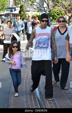 Travis Barker and his kids hanging out at The Grove Los Angeles, California - 14.03.12 Stock Photo