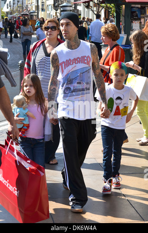 Travis Barker and his kids hanging out at The Grove Los Angeles, California - 14.03.12 Stock Photo