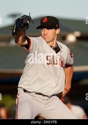 June 11, 2011 - Modesto, CA, U.S - San Francisco Giants, pitcher, Barry Zito pitches for the San Jose Giants during a game against the Modesto Nuts in Modesto, CA Saturday June 11th, 2011(20110611) Barry Zito sprained his right ankle while pitching a game against the Arizona Diamondbacks in early April 2011.    Marty Bicek/Zuma Press (Credit Image: © Marty Bicek/ZUMAPRESS.com) Stock Photo
