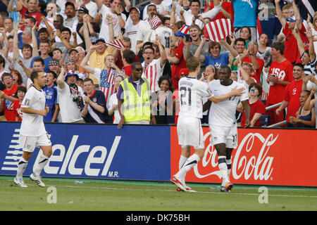 June 14, 2011 - Kansas City, KANSAS, U.S - United States forward Jozy Altidore (17) is congratulated by teammates as he scores the first goal of the match between Guadeloupe and United States in Group C play of the 2011 CONCACAF Gold Cup at Livestrong Sporting Park in Kansas City, Kansas. The United States defeated Guadeloupe 1-0. (Credit Image: © James Allison/Southcreek Global/ZU Stock Photo
