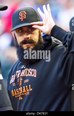 San Francisco Giants pitcher Brian Wilson gestures after the final out ...