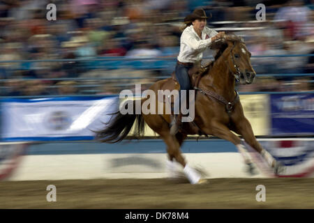 June 17, 2011 - Reno, Nevada, U.S - Barrel racer Kelli Tolbert of Hooper, UT competes at the Reno Rodeo. (Credit Image: © Matt Cohen/Southcreek Global/ZUMAPRESS.com) Stock Photo