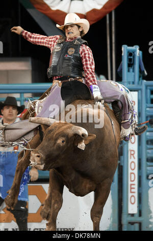 June 17, 2011 - Reno, Nevada, U.S - Jacob O'Mara of Prairieville, LA rides Yellow Bird at the Reno Rodeo. (Credit Image: © Matt Cohen/Southcreek Global/ZUMAPRESS.com) Stock Photo