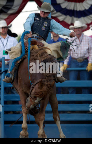 June 17, 2011 - Reno, Nevada, U.S - Mert Bradshaw of Eagle Point, OR rides Broken Saddles at the Reno Rodeo. (Credit Image: © Matt Cohen/Southcreek Global/ZUMAPRESS.com) Stock Photo