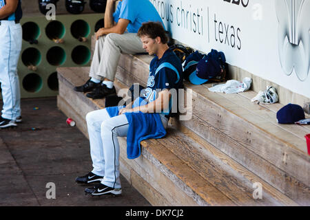 June 19, 2011 - Corpus Christi, Texas, U.S - Corpus Christi P Ross Seaton (30) on the bench after throw 64-pitches against Roughriders. Roughriders defeated the Hooks 9-8 at Whataburger Field in extra innings. (Credit Image: © Juan DeLeon/Southcreek Global/ZUMAPRESS.com) Stock Photo