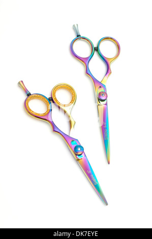 2 pairs of hairdressing scissors on a white background Stock Photo