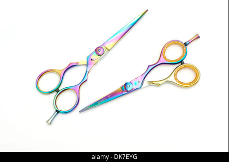 2 pairs of hairdressing scissors on a white background Stock Photo