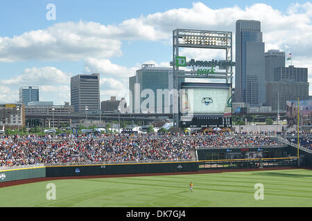 June 23, 2011 - Omaha, Nebraska, U.S - The Omaha skyline is the backdrop for the new home of the College Wold Series. Virginia defeated California 8-1 at the College World Series at TD Ameritrade Park in Omaha, Nebraska.  California is eliminated from the tournament and Virginia plays South Carolina Friday night. (Credit Image: © Steven Branscombe/Southcreek Global/ZUMApress.com) Stock Photo