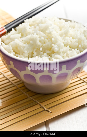 boiled jasmine rice in ceramic bowl Stock Photo