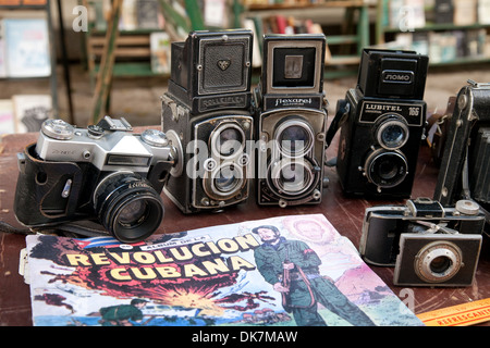 Old cameras for sale, Plaza de Armas square, Havana Cuba Caribbean Stock Photo