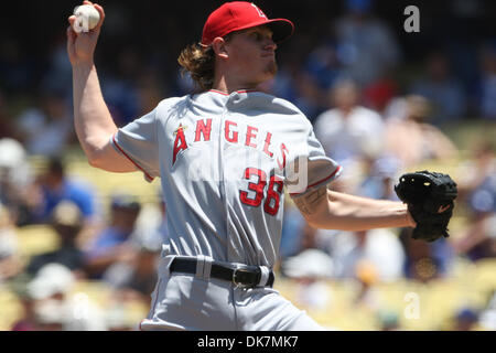 June 26, 2011 - Los Angeles, California, United States of America - Los Angeles Angels starting pitcher Jered Weaver (36) throws a pitch during an inter-league game between the, Los Angeles Angels of Anaheim  and the Los Angeles Dodgers at Dodger Stadium.  The Dodgers defeated the Angels 3-2. (Credit Image: © Tony Leon/Southcreek Global/ZUMAPRESS.com) Stock Photo