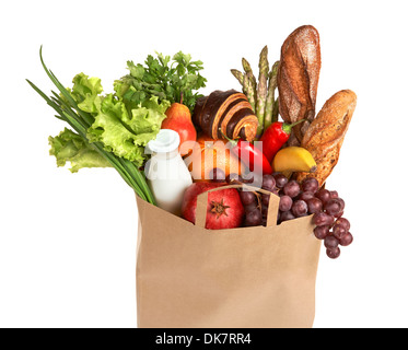 A grocery bag full of healthy fruits and vegetables Stock Photo