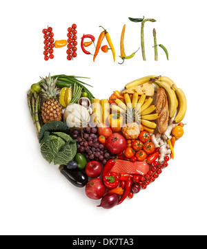 Choice of healthy food for heart, life concept on a color background ...