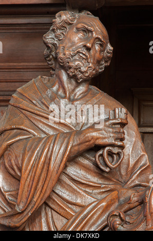 ANTWERP, BELGIUM - SEPTEMBER 6: Carved st. Peter statue from 19. cent. in Saint Willibrordus church Stock Photo