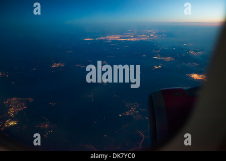 Night view Out Of Airplane Window Stock Photo