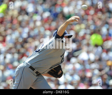 July 6, 2011 - Minneapolis, Minnesota, United States of America - July 6, 2011:  Tampa Bay Rays starting pitcher Wade Davis (40) delivers a pitch in the 1st inning of the game between Minnesota Twins and Tampa Bay Rays at Target Field in Minneapolis, Minnesota. (Credit Image: © Marilyn Indahl/Southcreek Global/ZUMAPRESS.com) Stock Photo