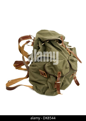 military backpack isolated on white, side view, studio shot, isolated on white background Stock Photo