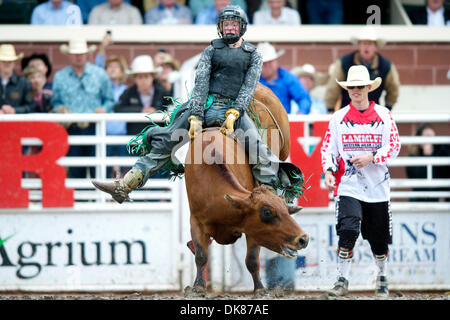 July 11, 2011 - Calgary, Alberta, Canada - Cooper Zur of Lumbreck, AB competes during the boys steer riding competition at the Calgary Stampede at Stampede Park in Calgary, AB Canada. (Credit Image: © Matt Cohen/Southcreek Global/ZUMAPRESS.com) Stock Photo