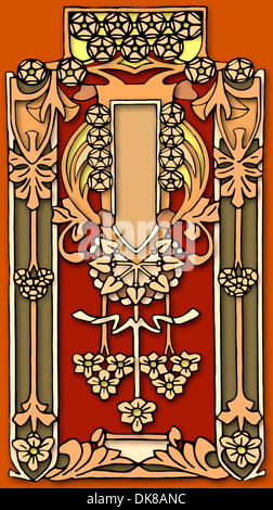 Brussels, Belgium. Art Nouveau detail on house facade in Rue Longue-Vie / Lang-Levenstraat. Digital illustration from photo Stock Photo