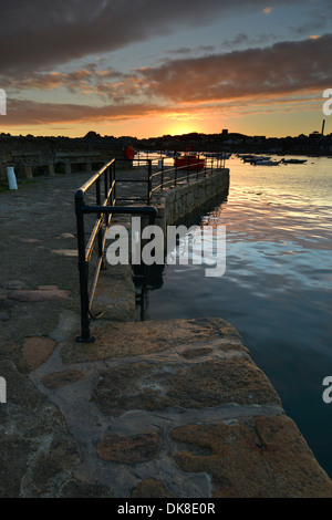 Dawn on the quay at St Mary's Harbour, Isles of Scilly Stock Photo