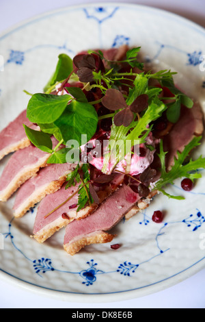 Smorrebrod, a Danish open sandwich at Restaurant Schonnemann Serving traditional Danish food, Copenhagen, Denmark Stock Photo