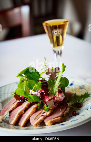 Smorrebrod, a Danish open sandwich at Restaurant Schonnemann Serving traditional Danish food, Copenhagen, Denmark Stock Photo