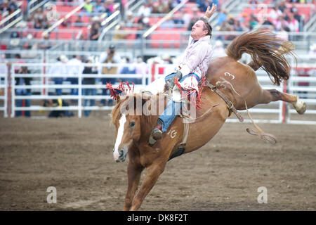 July 21, 2011 - Salinas, California, U.S - Bareback rider Eric Swenson of Denison, TX rides Citation at the California Rodeo Salinas in Salinas, CA. (Credit Image: © Matt Cohen/Southcreek Global/ZUMAPRESS.com) Stock Photo