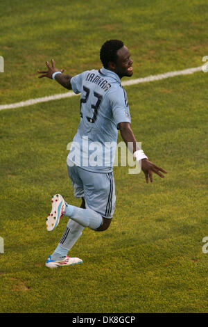 July 23, 2011 - Kansas City, Kansas, U.S - Sporting KC forward Kei Kamara (23) celebrates after his first of two goals in the first half as Sporting lead Toronto FC 3-0 at the half. From LIVESTRONG Sporting Park in Kansas City, Kansas. (Credit Image: © Tyson Hofsommer/Southcreek Global/ZUMAPRESS.com) Stock Photo