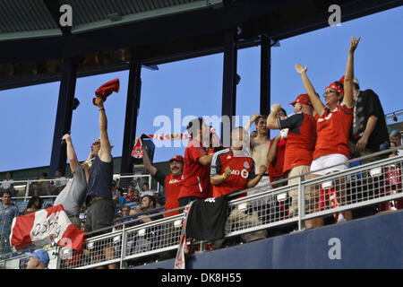 July 23, 2011 - Kansas City, Kansas, U.S - Toronto FC supporters cheer after a goal by Danny Koevermans in the 49th minute. Sporting KC defeated Toronto FC 4-2 at LIVESTRONG Sporting Park in Kansas City, Kansas. (Credit Image: © Tyson Hofsommer/Southcreek Global/ZUMAPRESS.com) Stock Photo